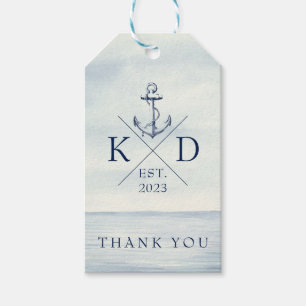Monogram Navy Blue Nautical Anchor Thank You Gift Tags