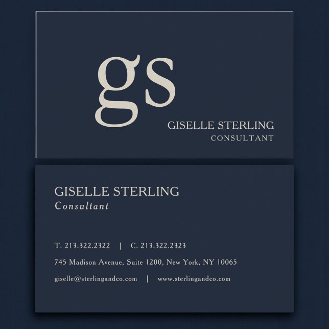 Monogram Navy Blue Professional Business Card (Creator Uploaded)
