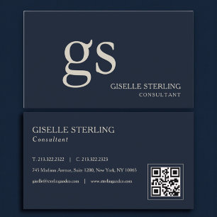 Monogram Navy Blue QR Code Professional Business Card