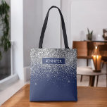 Monogram Navy Blue Silver Glam Glitter Tote Bag<br><div class="desc">Add Your Own Name or Monogram Silver and Navy Blue Faux Glitter and Sparkle Modern and Elegant Luxury Chic Bag. This Bag can be used by Doctors, Nurses, Hair Stylists, Beauty Salon, Makeup Artist, Massage and Spa, Eye Lash, Eye Brow, Restaurant Workers, Waitress, and Health and Medical Employees and Business....</div>