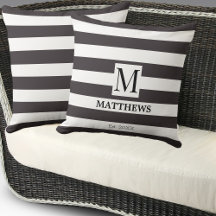 Monogram Navy Blue Stripes Family Name Beach House