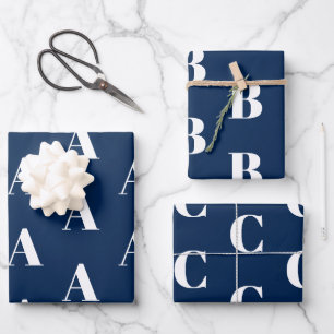 Monogram navy blue white custom initial pattern wrapping paper sheet