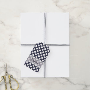 Monogram Navy Blue White Trendy Polka Dot Pattern Gift Tags