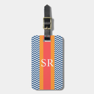 Monogram Navy Chevron Luggage Tag