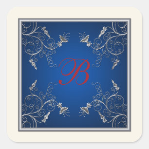 Monogram Navy, Ivory, Red, Silver Floral Sticker