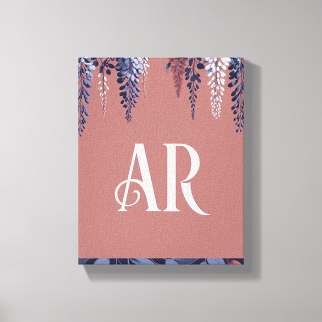 Monogram Navy Rose Wisteria Elegance Canvas Print (Front)