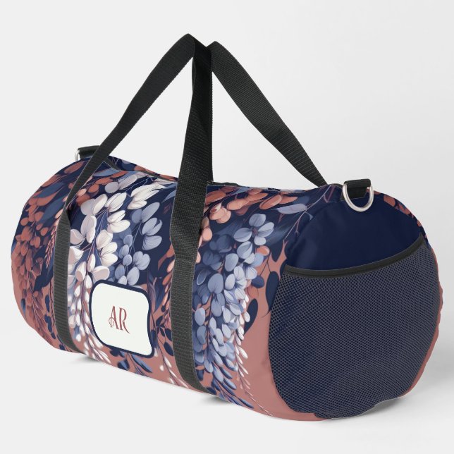 Monogram Navy Rose Wisteria Elegance Duffle Bag (Right Corner)