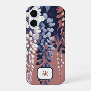 Monogram Navy Rose Wisteria Elegance iPhone 16 Case