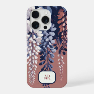 Monogram Navy Rose Wisteria Elegance iPhone 15 Pro Case