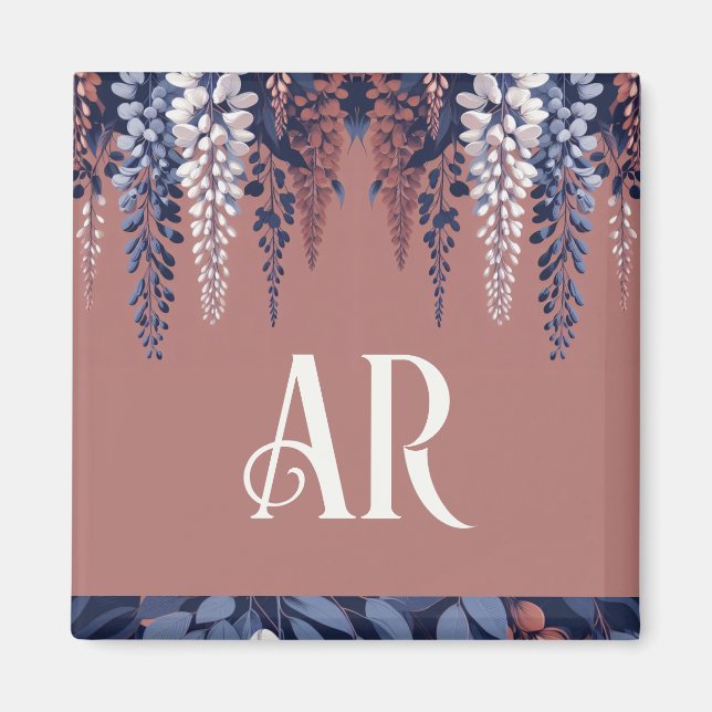 Monogram Navy Rose Wisteria Elegance Magnet (Front)