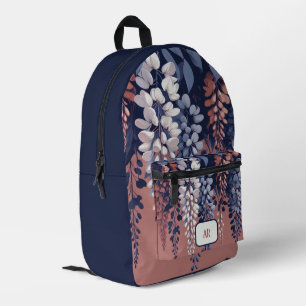 Monogram Navy Rose Wisteria Elegance Printed Backpack