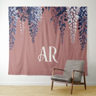 Monogram Navy Rose Wisteria Elegance Tapestry