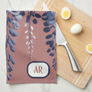 Monogram Navy Rose Wisteria Elegance Tea Towel