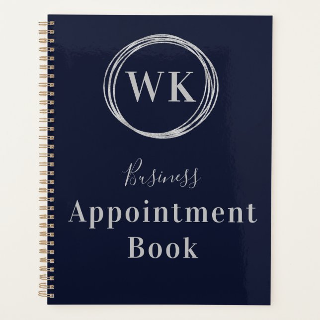 Monogram Navy Silver Business Appointment Book Planner (Front)