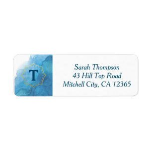 Monogram Navy Watercolor Return Address