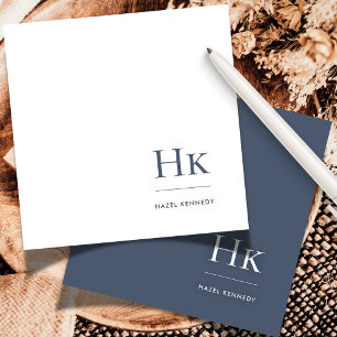 Monogram Navy White Simple Elegant Social Notecard