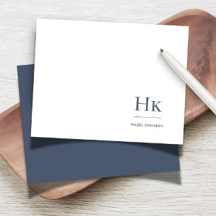 Monogram Navy White Simple Elegant Social Notecard