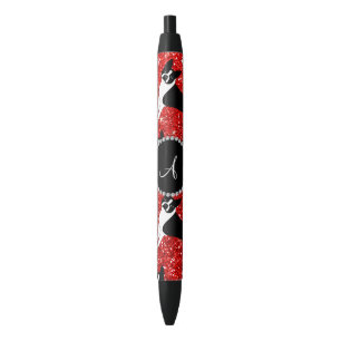 Monogram neon red glitter boston terriers black ink pen