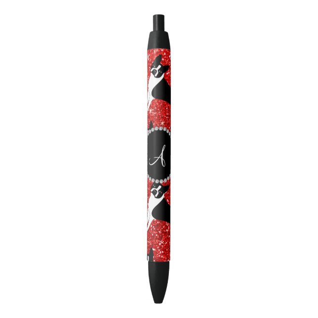 Monogram neon red glitter boston terriers black ink pen (Front Vertical)