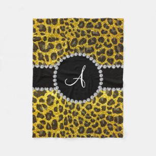 Monogram neon yellow glitter leopard fleece blanket