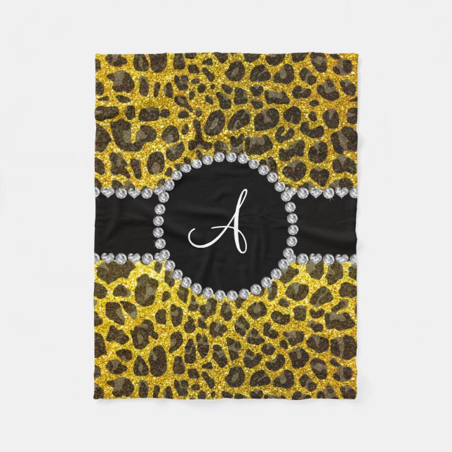 Monogram neon yellow glitter leopard fleece blanket (Front)