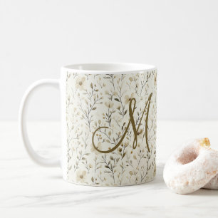 Monogram Neutral Boho Florals Wildflowers Flowers  Coffee Mug