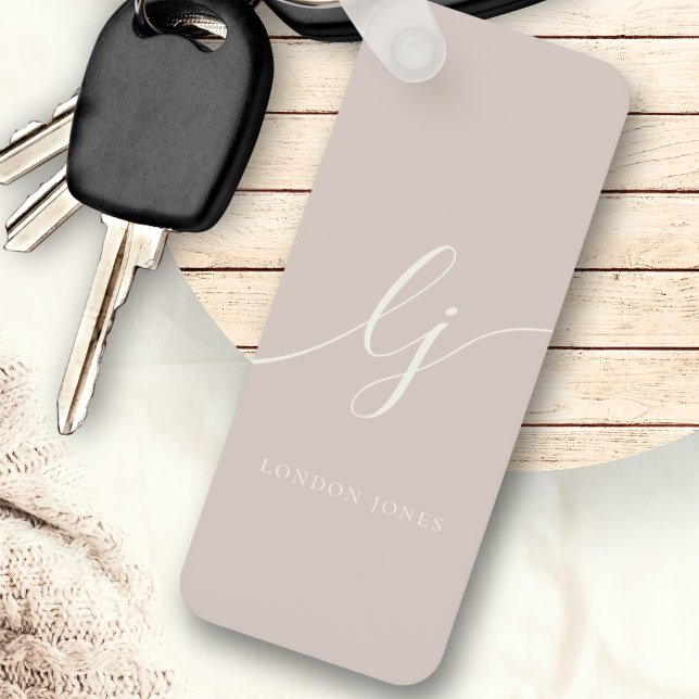 Monogram Neutral Modern Minimalist Dusty Pink Key Ring (Creator Uploaded)
