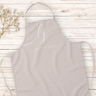Monogram Neutral Modern Minimalist Dusty Rose Pink Apron