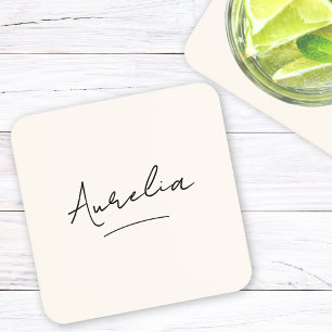 Monogram Neutral Modern Minimalist Simple Script Coaster