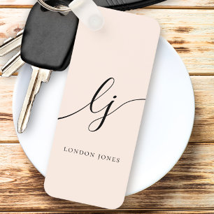 Monogram Neutral Modern Minimalist Stylish Blush Key Ring