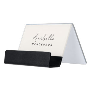 Monogram Neutral   Modern Minimalist Stylish Desk Business Card Holder