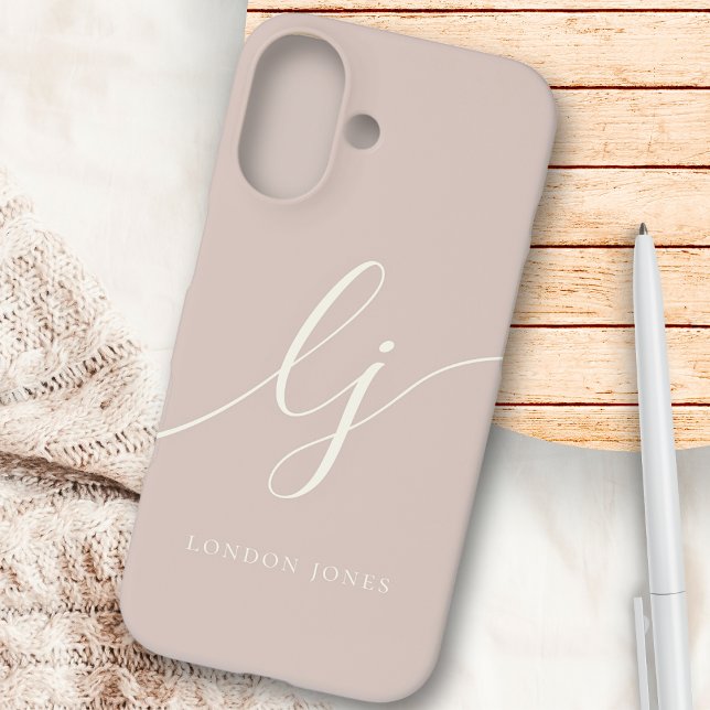 Monogram Neutral Modern Minimalist Stylish Rose Case-Mate iPhone Case (Creator Uploaded)