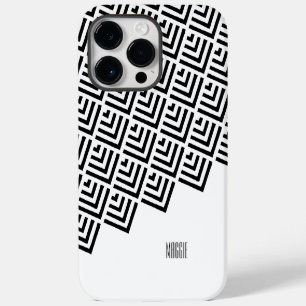 Monogram Never died classy black, white geometric iPhone 14 Pro Max Case