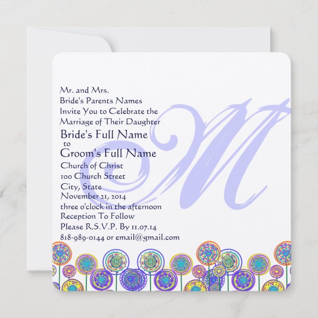 Monogram New Sizes Square Fun Wedding Invitation (Front)