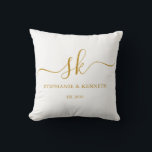 Monogram Newlyweds Gold Script Wedding Gift Cushion<br><div class="desc">Personalise this simple and beautiful pillow with the bride and groom monogram, name and wedding date for a one of a kind gift for the newly weds. They will be simply delighted with this unique keep sake that will remind them of their special day. Perfect gift for anniversaries and any...</div>