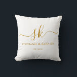 Monogram Newlyweds Gold Script Wedding Gift Cushion<br><div class="desc">Personalise this simple and beautiful pillow with the bride and groom monogram, name and wedding date for a one of a kind gift for the newly weds. They will be simply delighted with this unique keep sake that will remind them of their special day. Perfect gift for anniversaries and any...</div>
