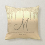 Monogram Newlyweds Platinum Gold Glitter Drips Cushion<br><div class="desc">An elegant personalised monogrammed newlyweds keepsake wedding throw pillow to gift to the bride and groom. Customise with your last name.</div>