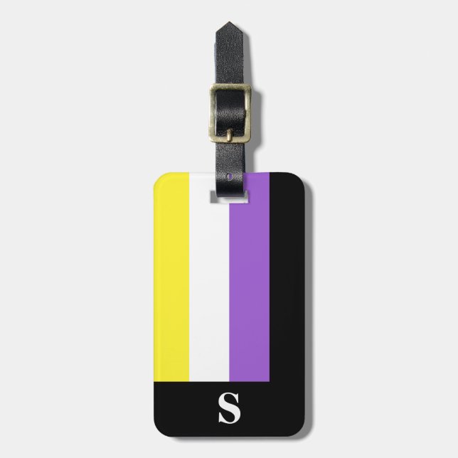 Monogram Nonbinary Pride Flag Luggage Tag (Front Vertical)