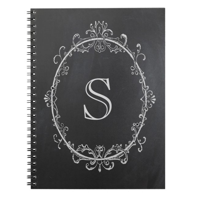 Monogram Notebook, Initial Notebook, Chalkboard Spiral Notebook (Front)
