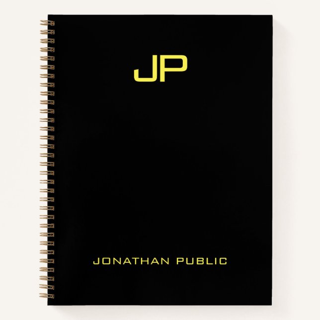 Monogram Notebooks Black Gold Name Template (Front)