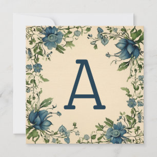 Monogram Notecards in Astronaut Blue & Green Leaf