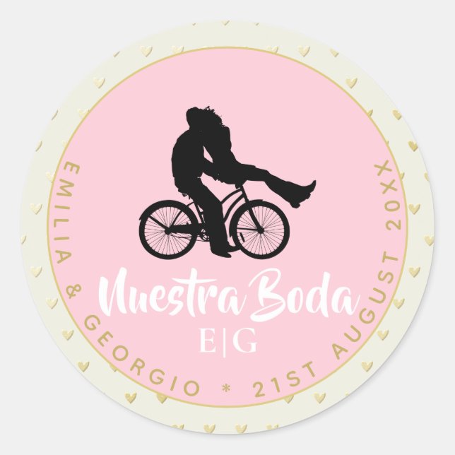 Monogram Nuestra Boda Spanish Wedding Gift Favour Classic Round Sticker (Front)