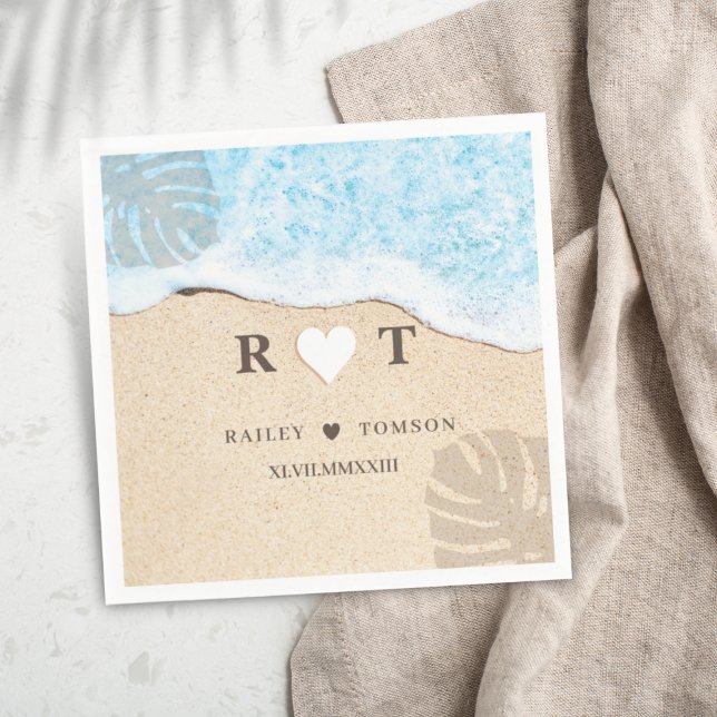  Monogram Numeral Custom Beach Wedding Cocktail  Napkin (Creator Uploaded)