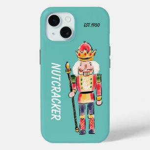 Monogram nutcracker Cute watercolor Blue iPhone 15 Case