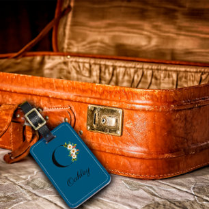 Monogram O cobalt watercolor flower Luggage Tag