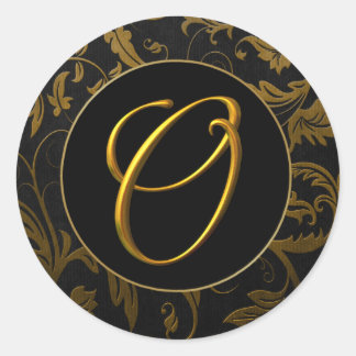 Monogram O Gold and Black Damask Wedding Seal