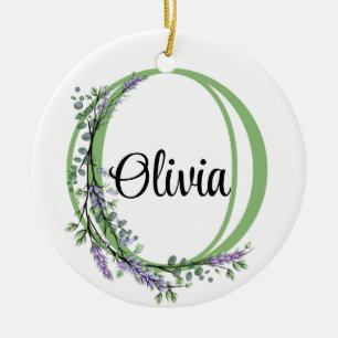 Monogram O Lavender Eucalyptus nursery  Poster Ceramic Tree Decoration