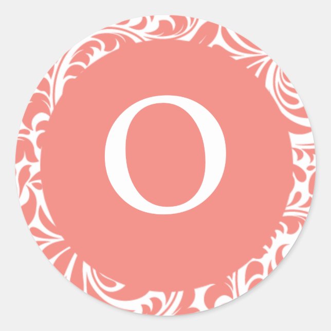 Monogram O Light Coral Customisable Wedding Monogr Classic Round Sticker (Front)