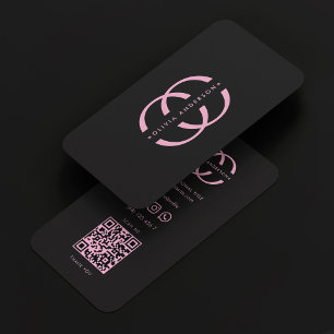 Monogram O Logo Professional Black Pink Aesthetic Business Card