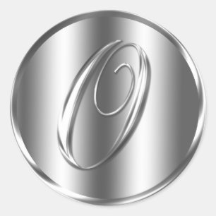 Monogram O Silver Colour Wedding Invitation Holida Classic Round Sticker